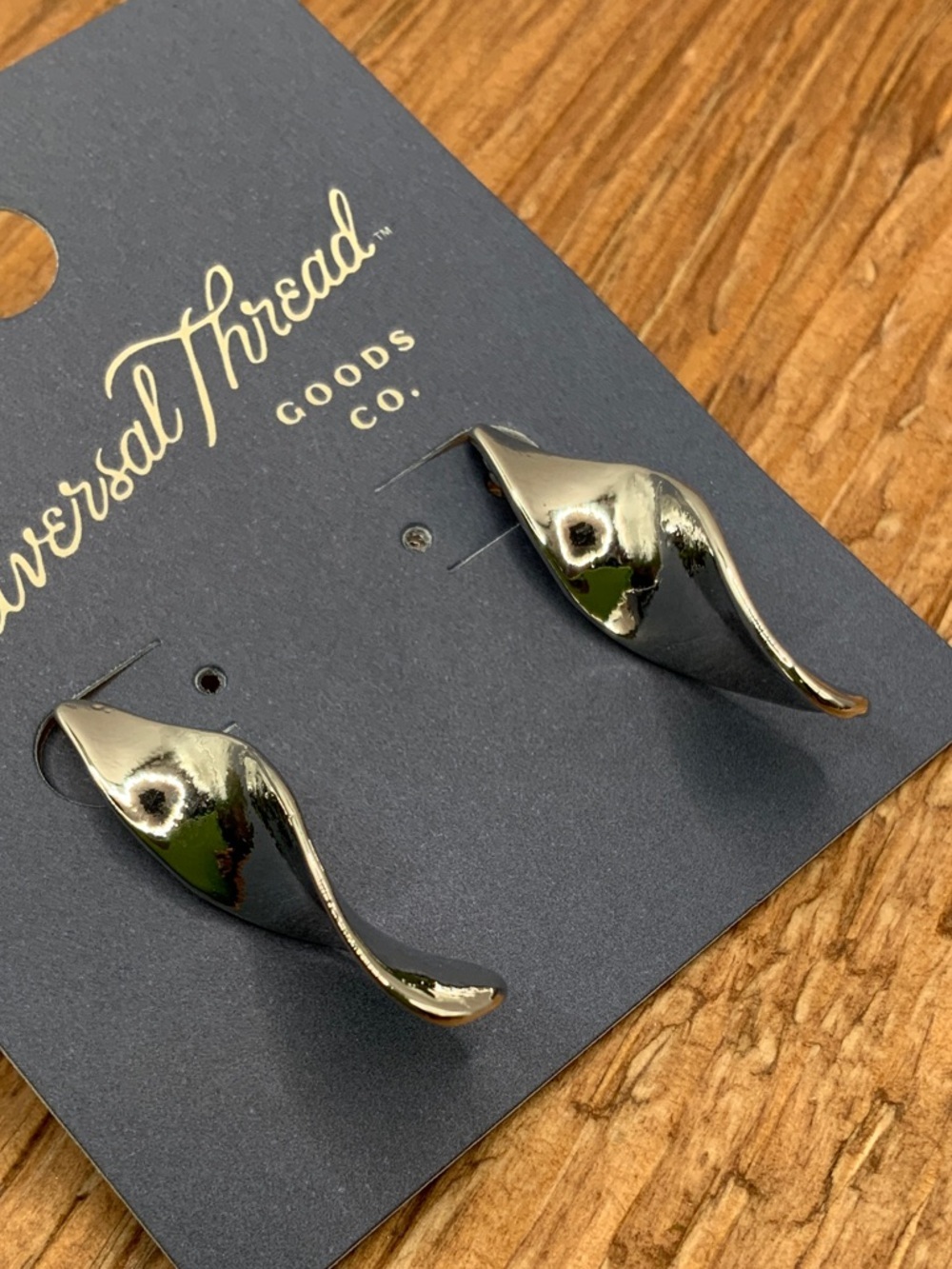 Universal Thread Polished Twisted Drop Silver Tone Earrings